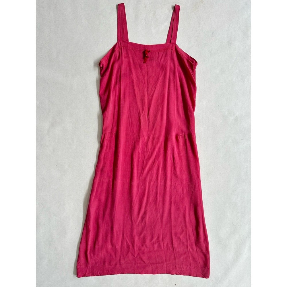 Antique 1930s Red Raspberry Silk Slip Midi Dress Rare Size M/L